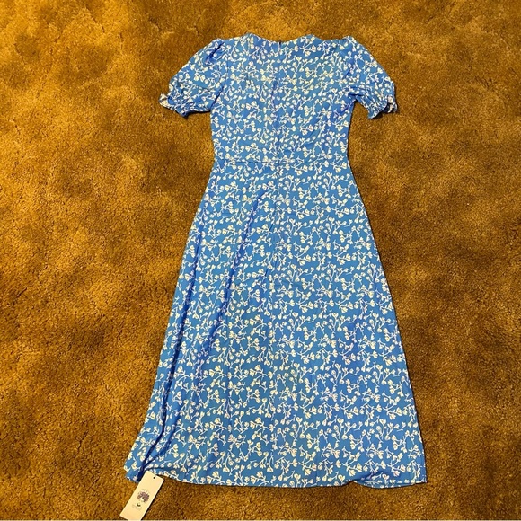 Blue Floral Dress with Puff Sleeves - Picture 6 of 6